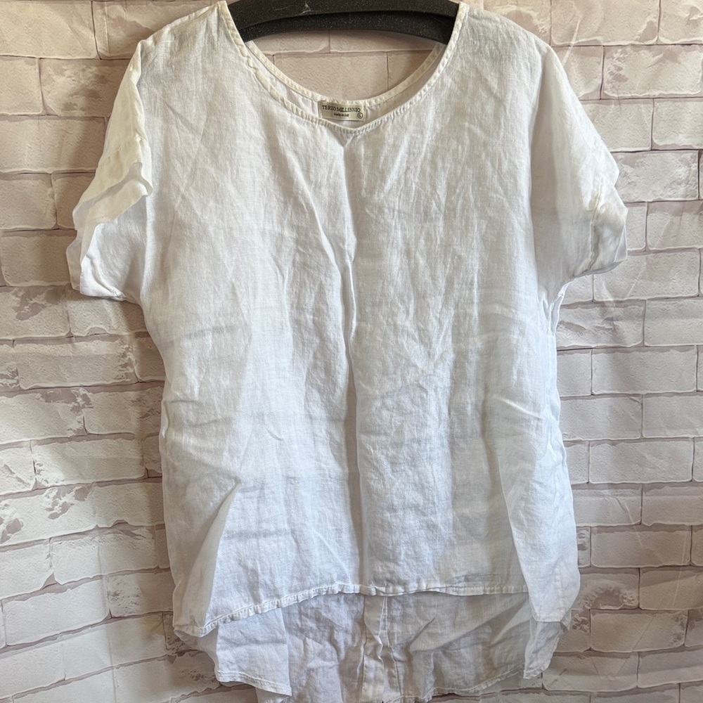 White Linen Short Sleeve Women's Top